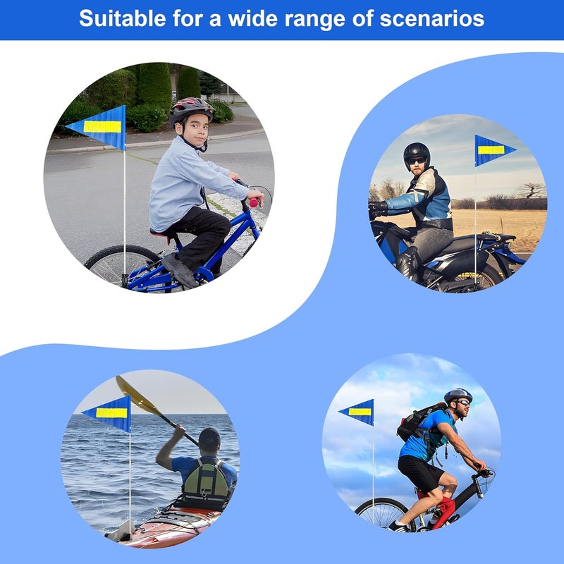 Acrebow Bike Safety Flag with Pole 2 Sets, 6-Foot Adjustable Height Sturdy Fiberglass Tear-Resistant Waterproof Safety Flag Blue - Image 4